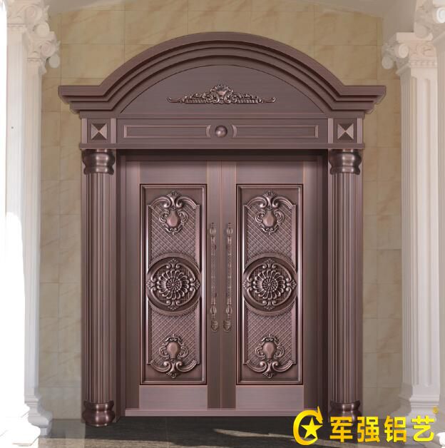 高档豪宅别墅选择带圆弧罗马柱纯铜门